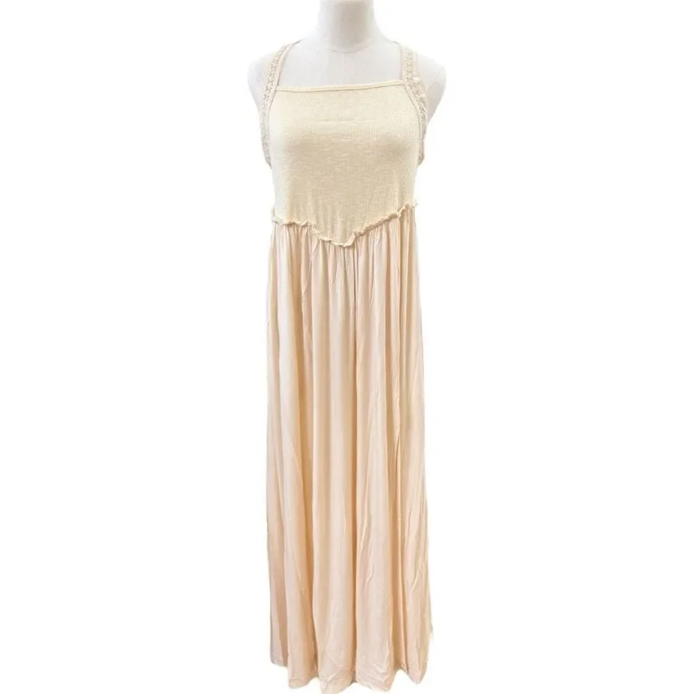 POL Beige Maxi Dress Cami Square Neck Side Slit Boho Beach Vacation NWT - Picture 7 of 8